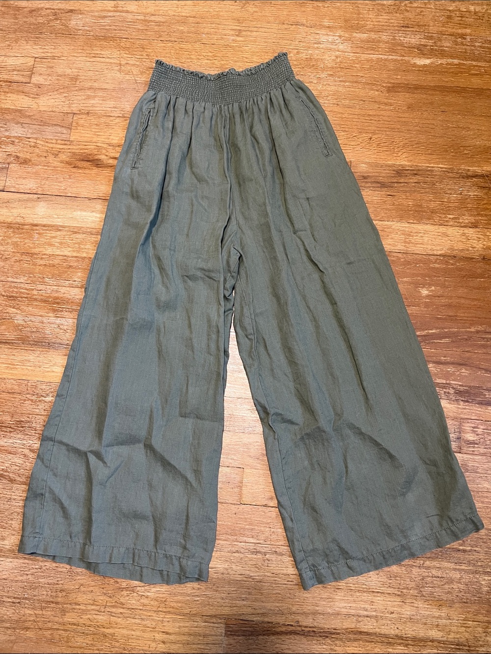 Magaschoni Wide Leg Linen Pants Crop Green size large